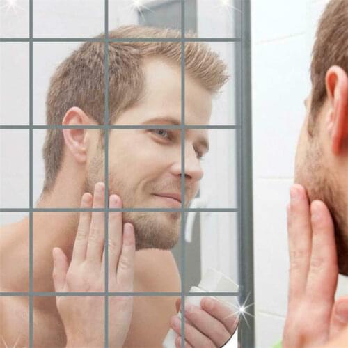 Glass Mirror 16X Self Adhesive Stick Home Decor On Art Tiles Wall Sticker Square