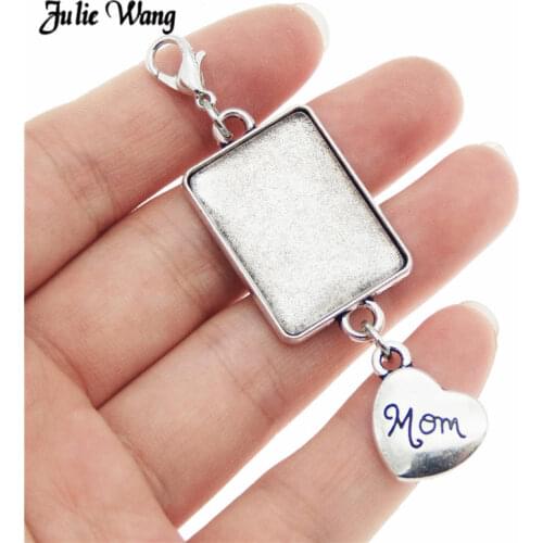 Julie Wang 1pc Alloy Wedding Bouquet Photo Charm Memorial Dad Father Mom Heart Bridal Charm Pendants DIY Accessory
