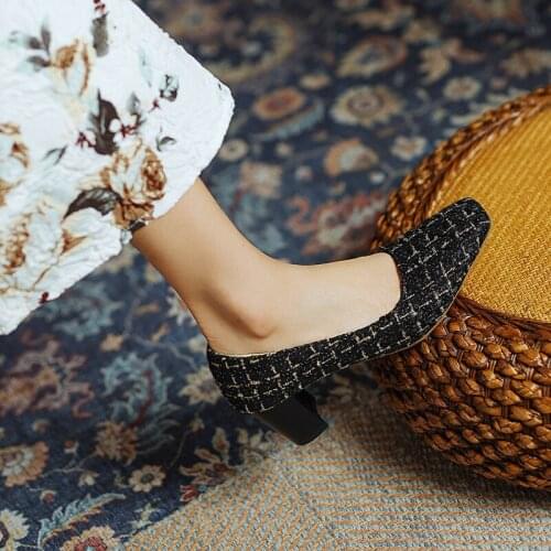 YMECHIC Concise Elegant Pumps for Women Big Size 34-45 Autumn 2021 High Heels Square Toe Office Slip-on Dress Ladies Shoes Black