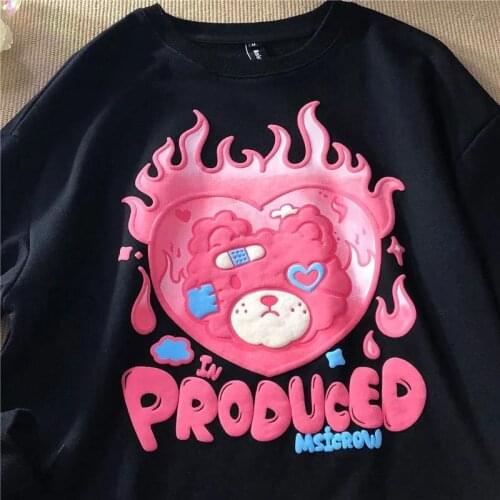 Hip Hop Streetwear Bear Print Sweatshirt Women Harajuku Casual O-neck Long Sleeve Tops 2021 Autumn Korean Fashion Teens Clothes