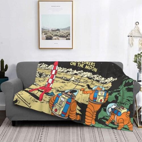 Explore On The Moon Adventure Of Tintin Blanket For Room Decor Cozy Flannel Blankets and Throws Gifts For Friend
