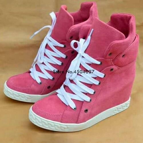 Spring Women Boots Lace Up Wedges Platform Boots Hidden Heel Shoes High Top Casual Shoes For Woman