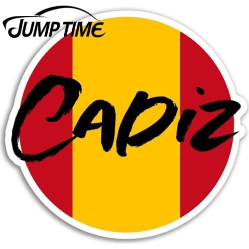 Jump Time for Cadiz Vinyl Stickers Spain Flag Travel Sticker Laptop Luggage Waterproof Accessories Car Bumper Window Decal