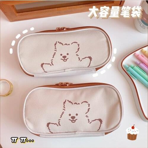 Large-capacity Zipper Pencil Bags Girl Heart Cute Cartoon Bag Squirrel Pencil Case Student Stationery Bag Storage Bag