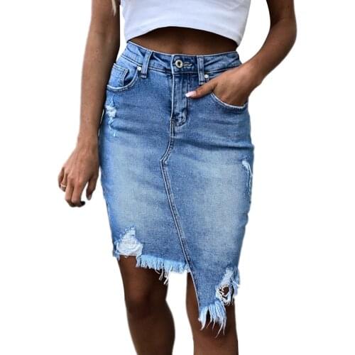 Office Womens Skirts Stretch Irregular Frayed Hem Mini Denim Jean Skirt Sexy Lady Spring Autumn Summer Short Skirt