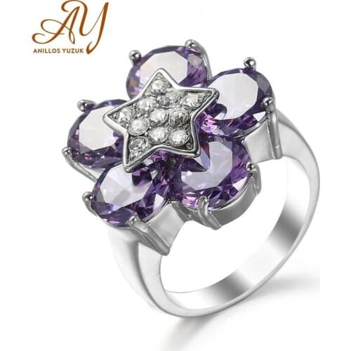Anillos Yuzuk Delicate Flower Amethyst Rings For Women Sterling Silver 925 Ring For Women Trendy Purple Gemstone Ring Jewelry