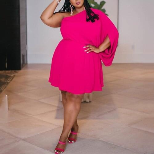 4XL 5XL Plus Size Causal Dresses for Womens One Shoulder Solid High Waisted Knee Length Fashion Oversized Dress Vestidos Mujer