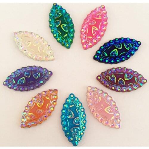 20pcs AB Resin 15*30mm Bling horse eye flower flat back rhinestone 2 hole buttons Wedding Ornaments diy appliques D63*2