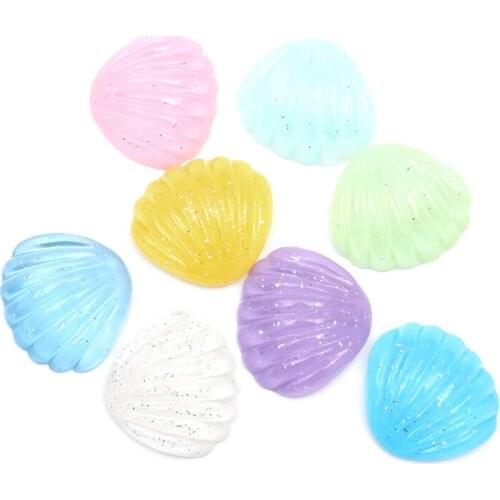 20pcs Mixed Sparkling Scallop Resin Decoration Crafts Flatback Cabochon Embellishments For Scrapbooking Beads Diy Accessories