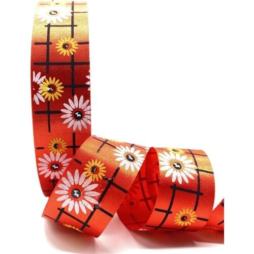 5Yards 25mm Printed Small Gloral Pattern Segment With Christmas Ribbon Used For Christmas Decoration DIY Sewing Fabric #10