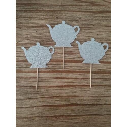 Glitter Teapot Cupcake Toppers birthday rustic Wedding Bridal Shower Engagement Party food picks