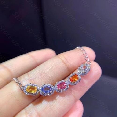 Natural Candy colors Sapphire Bracelet 925 Silver Womens Bangle Royal Blue High Quality Sapphire, Luxury Style