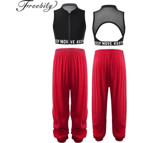 Kids Girls Hip Hop Jazz Dance Costumes Tracksuit Outfits Sleeveless Racer Back Sport Vest Top Dance Harem Pants Ballet Dancewear