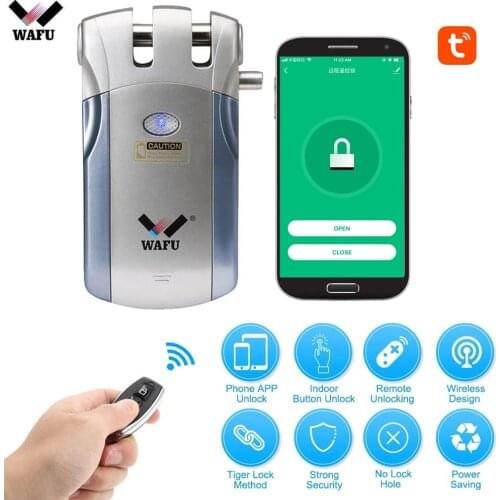 Wafu 019 Fringerprint Lock Tuya Smart Life Wifi Door lock Password Door Locks Bluetooth Remote Control Invisible Smart Lock