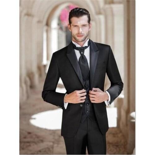 Elegant Dark Grey Men Suit Bridegroom Tuxedos Business Formal Meeting Wear Suits Best Man Tuxedos (Jacket+Pants+Vest)