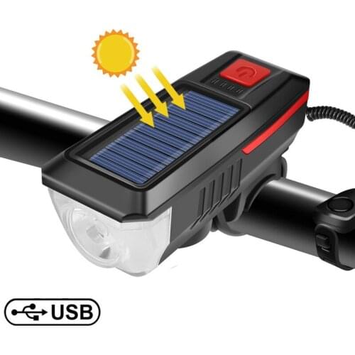 LED Solar Bicycle Lights Horn Bike Front Light USB Rechargeable 2000mAh Flashlight Bicycle Accessories Night Riding Headlight