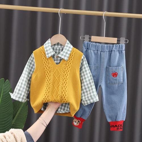 New Fashion Baby Boys Kids Winter Clothes Cotton Cartoon Sweater Vest Blouses Pant 3 Pcs Hooded Outfit Suit Childrens Clothing