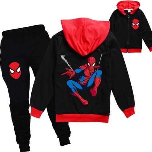 Disney Boys Cartoon Long Sleeve Spiderman Clothes Set Baby Autumn Fashion Children Clothing Coat+Pants Set Tracksuit