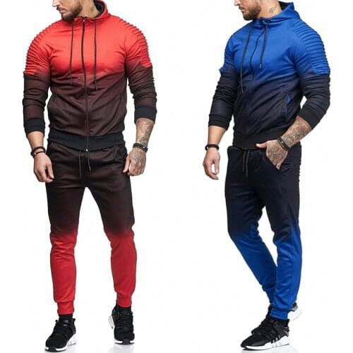Mens Tracksuit Sportwear Fashion 2 Pieces Suit Men Zipper Hooded Sweatshirt +Sweatpants Moleton Masculino Gradient Ramp Sets