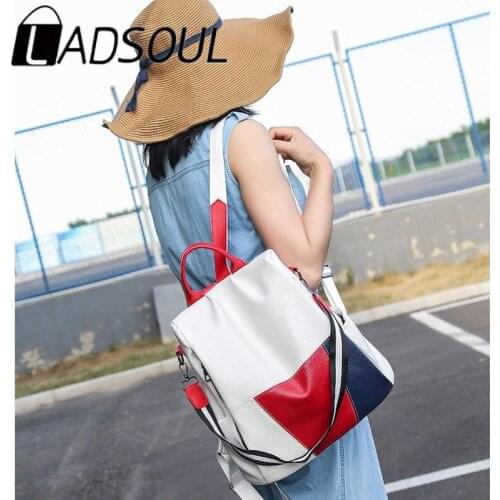 LADSOUL Women 2021 New Korean Ladies Large-capacity Backpack Outdoor Anti-theft Travel Bag Hit Color Casual School Bags mochila