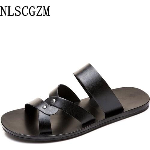 Slippers Men Summer 2021 Slippers for Men Casual Men Slippers Leather Luxury Designer Slides Man Shoes Los Zapatos De Los Hombre