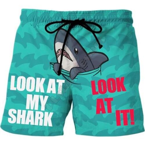 PLstar Cosmos Summer Casual Shorts LOOK At My Shark 3D Printed Trousers For Women Men Shorts Comfortable breathable