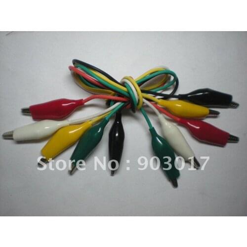 M 35mm Alligator Test Clip Lead line cable 5 colors 50cm Long White & Black & Red & Yellow & Green 50 set per Lot