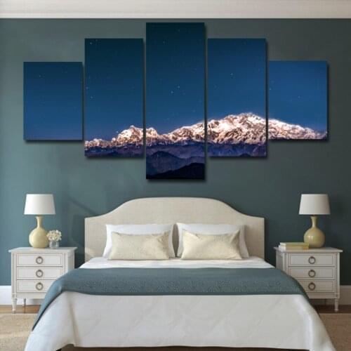 Modular Canvas HD Prints Posters Home Decor Wall Art Pictures 5 Pcs Snow mountain in the shadow of blue sky Paintings No Frame