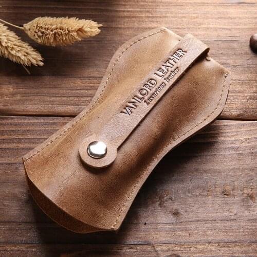 Mens leather mini car key bag small leather waist pull large capacity universal car key bag