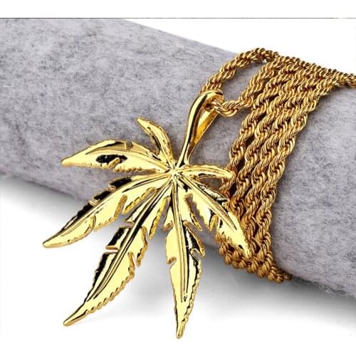 Men Women Golden Silver Plated Hemp Leaf Pendants Weed Chains Hip Hop Bling Jamaica Esserteauiana Jewelry Necklaces #274166