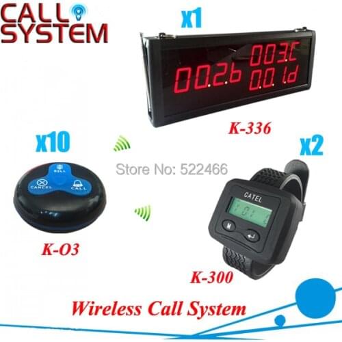 New Wireless Paging System for restaurant cafe, one set of 1 screen 2 watches and 10 buttons, shipping free