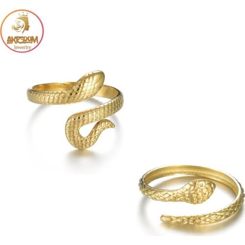 Akizoom New Hot Handsome Mens Long Golden Snake Ring Stainless Steel Summer Punk Style Exaggerated for Women Jewelry Gift