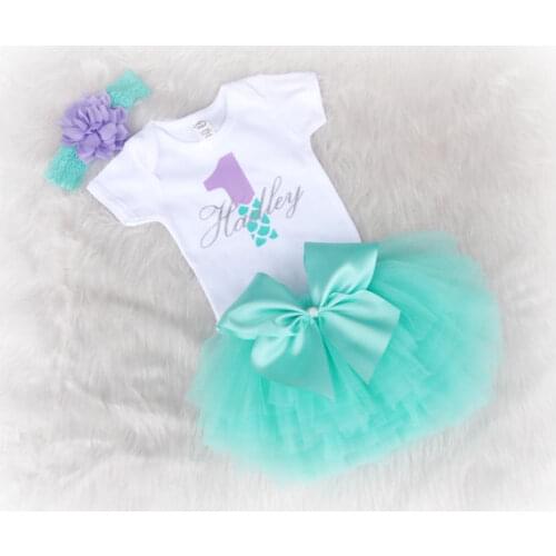 Personalize mermaid baby1st 2nd birthday bodysuit onepiece creeper shirt smash cake Tutu Dress romper Outfit Sets party gifts