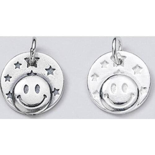 925 Sterling Silver Popular Happy Face Round Charms 13mm High Quality S925 Silver Medallion Pendants DIY European Jewelry Making
