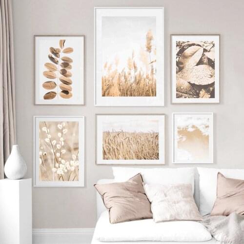Beige Leaves Cloud Wheat Silver Willow Wall Art Canvas Painting Nordic Posters And Prints Wall Pictures For Living Room Decor