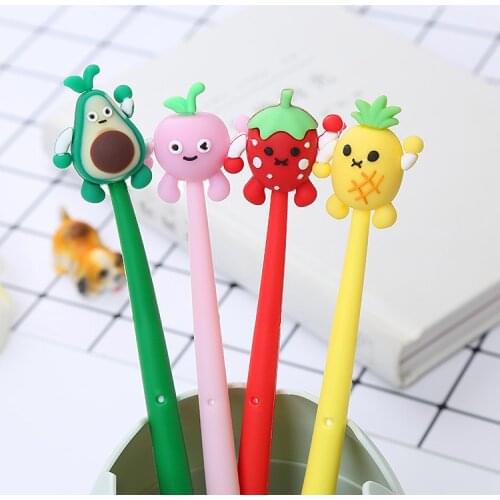 36 pcs/lot Bendable Avocado Strawberry Fruit Gel Pen 0.5mm black ink Signature Pen School Office writing Supply Promotional Gift