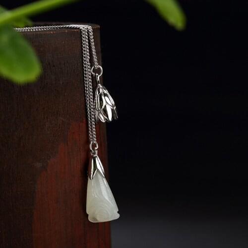 Silver S925 Pure Silver Mosaic And Tian Yu White Jade Magnolia Flower Lady Temperament, Clavicle Chain Chain Wholesale