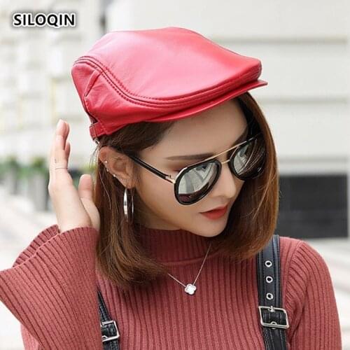 SILOQIN Genuine Leather Hat Snapback Unisex Autumn Winter New Sheep Skin Berets Bone Adjustable Leisure Motion Keep Warm Cap