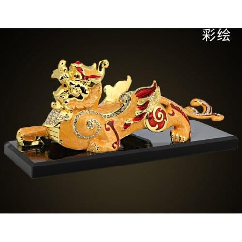 20CM large Money Drawing GOOD LUCK gilding PI XIU Mythical dragon FENG SHUI statue 2020 HOME OFFICE SHOP CAR Talisman Protection
