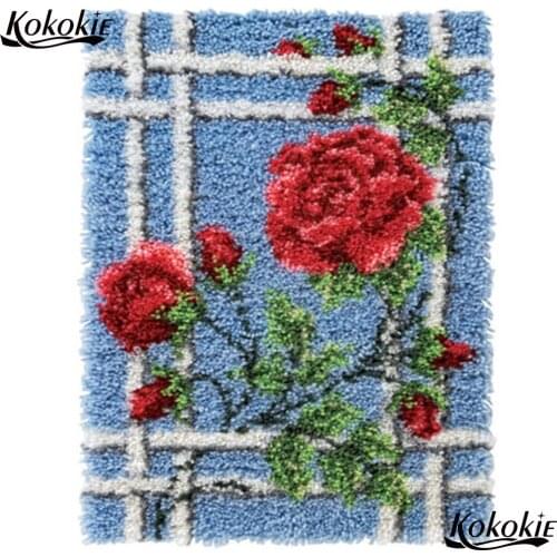 DIY latch hook rug canvas printing vloerklee diy tapijt foamiran for needleworksets knooppakket flower crochet tapis home decor
