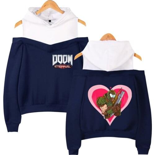 Doom Eternal Off-the-shoulder Sexy Hoodies Women New Sale Fashion Print Hoodie Doom Eternal Shoulder Popular Sweatshirt Coats