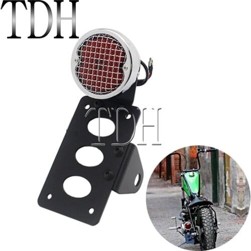 Vintage 12V LED Motorcycle Side Mount Taillight W/License Light Bracket For Harley Chopper Cafe Racer Bobber Brake Tail Light