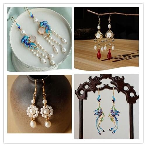 Chinese style vintage handmade Cloisonne Phoenix tassel dangle earrings for Hanfu dress Accessories gift box package 7.5cm
