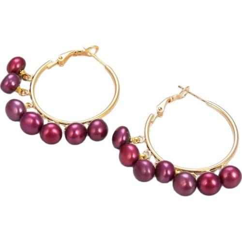 JK Natural Freshwater Culture Purple Pearl Gold Plated hoop earrings for Women Fashion Big Circle Hoops Statement Earrings