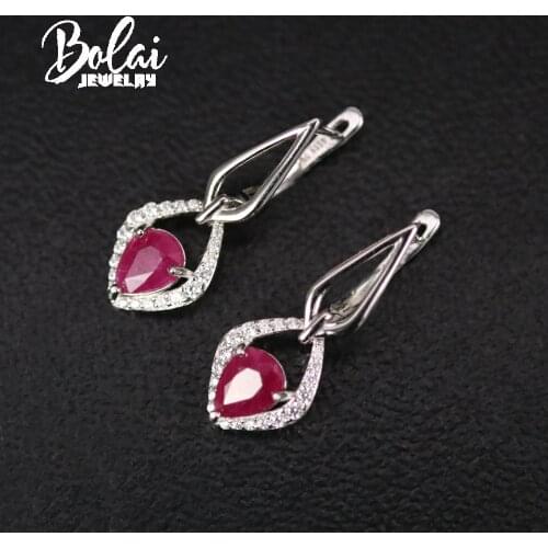 Bolaijewelry,925 sterling silver pear-shaped 6*8mm natural ruby earrings,Fine jewelry worn by women on a daily basis