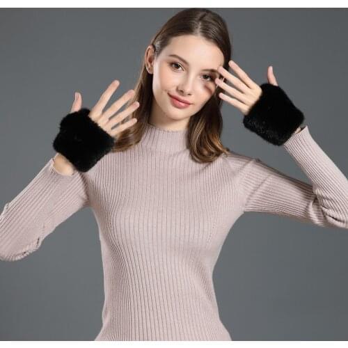 Mink Fur gloves Real Fur For Women 10cm Length Winter Knitted Fur Genuine Gloves Brand New 2019 Russian Warm Mittens Female