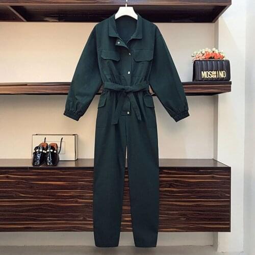 Spring New Jumpsuit Womens 2021 New Korean Style Large Size Fashion Dark Green Autumn Female Overalls Rompers 5XL aq643