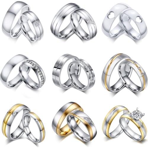 Modyle 2020 New Silver Color Romantic Stainless Steel Rings For Women Men Lover Party Wedding Fashion CZ Stone Wedding Rings