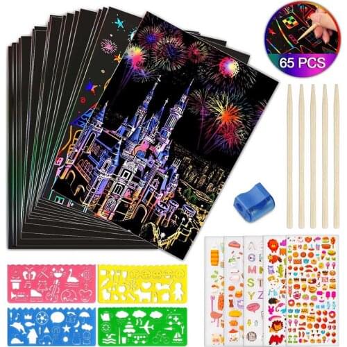 1set Scraper Painting Papers Kids Colored Paper for Scratch Art Paper Set Drawing Sticks DIY Art Painting Toy Children Gift