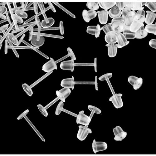 100Pairs Plastic Earring Back Posts Transparent Earnuts Ear Pins Safety Earnuts Findings Rubber Post Nuts Jewelry For Women Men